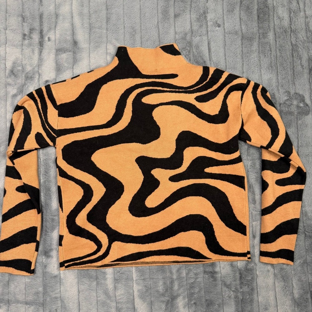 Christian Siriano New York Swirl Print Mock Neck Sweater Camel Black Small - Picture 6 of 7